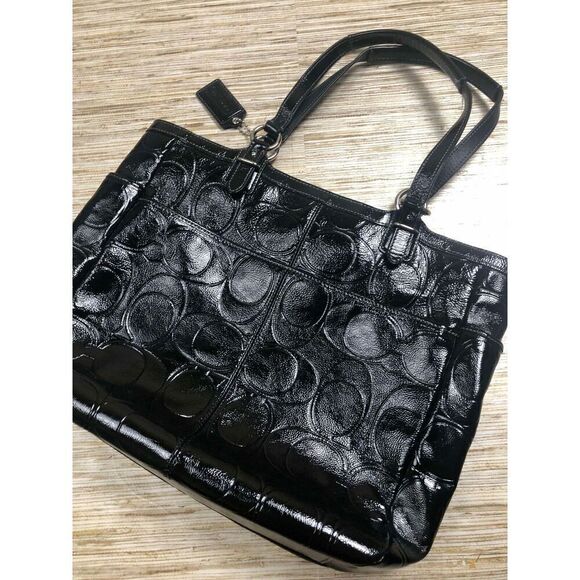 3587 Coach signature logo embossed shoulder satchel tote bag BLACK - Picture 1 of 3
